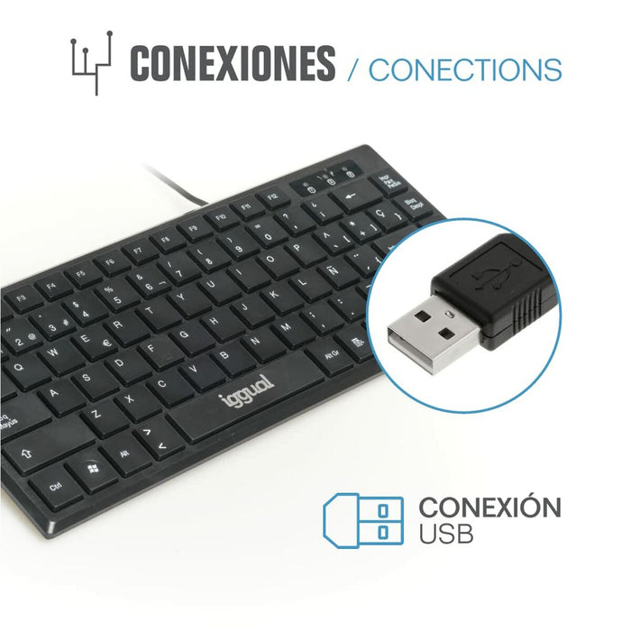 Tastatură iggual Teclado USB compacto TKL Slim TKL-USB negro Negru