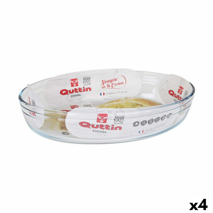 Vas pentru Cuptor Quttin Transparent 2,2 L Sticlă Oval 30,1 x 20,9 x 6,3 cm (4 Unități)