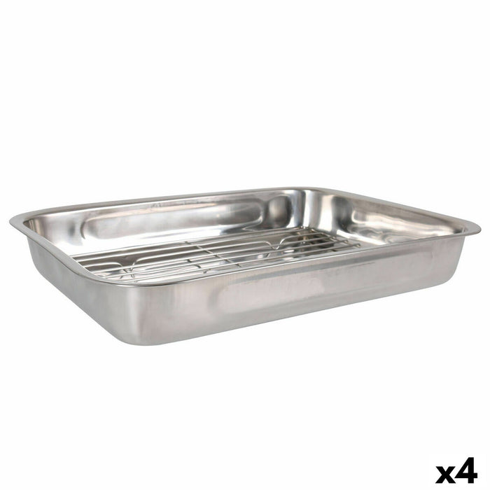 Tavă pentru Cuptor Quttin Oțel Argintiu Dreptunghiular 43,4 x 31,2 cm (4 Unități)