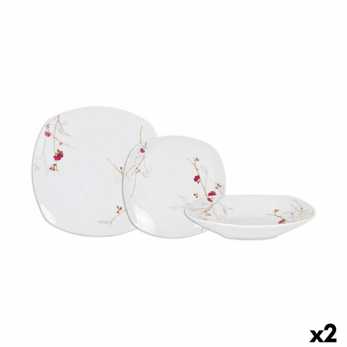 Set de Veselă Home Style Sakura 18 Piese Porțelan Pătrat (2 Unități)