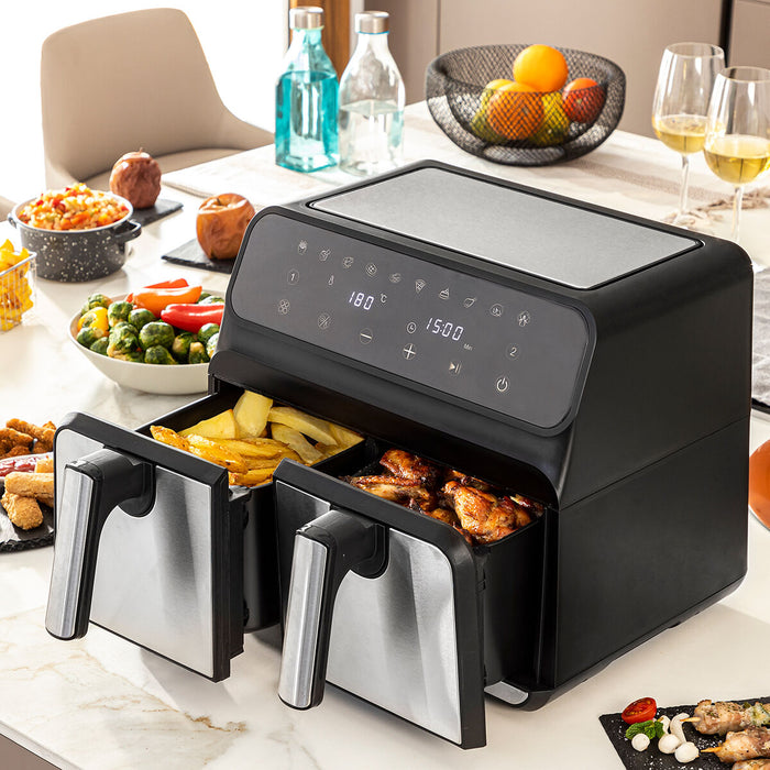 Friteuză fără Ulei InnovaGoods Fryinn Double 8000 Negru Oțel inoxidabil 3400 W 8 L