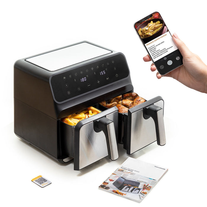 Friteuză fără Ulei InnovaGoods Fryinn Double 8000 Negru Oțel inoxidabil 3400 W 8 L