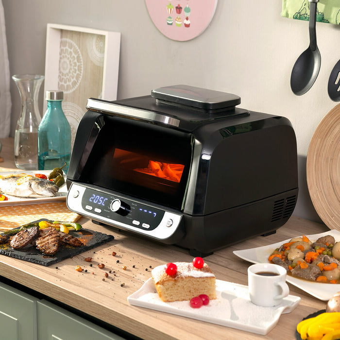 Friteuză fără ulei cu grătar, accesorii și carte de rețete InnovaGoods Air Fryer Fryinn 12-in-1 6000 Negru Oțel 6 L 3400 W