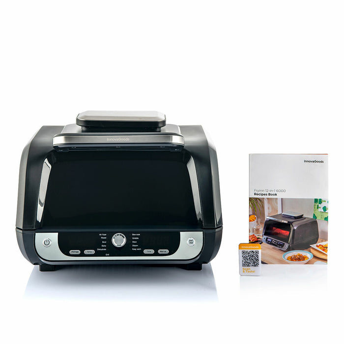 Friteuză fără ulei cu grătar, accesorii și carte de rețete InnovaGoods Air Fryer Fryinn 12-in-1 6000 Negru Oțel 6 L 3400 W