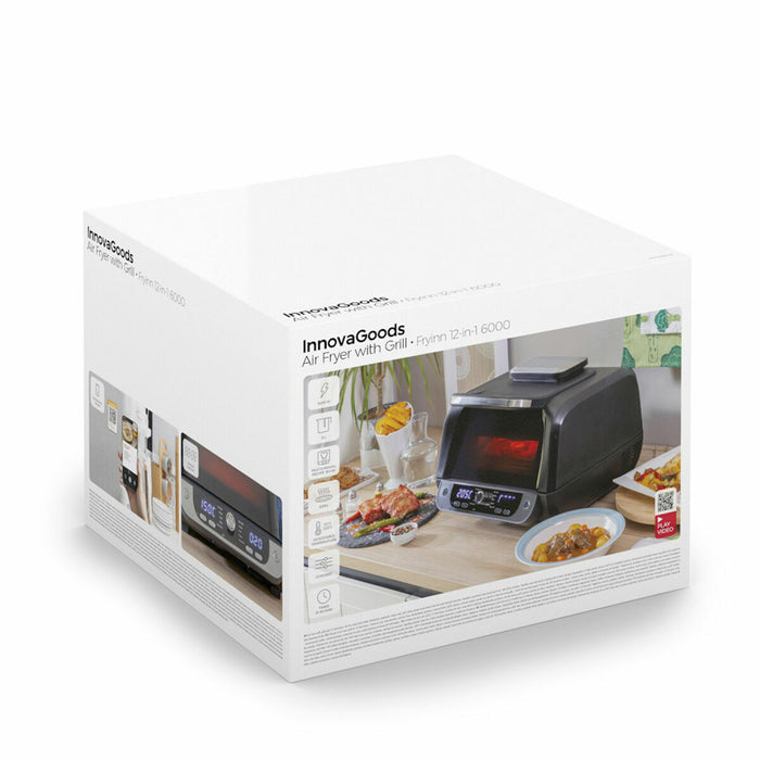 Friteuză fără ulei cu grătar, accesorii și carte de rețete InnovaGoods Air Fryer Fryinn 12-in-1 6000 Negru Oțel 6 L 3400 W