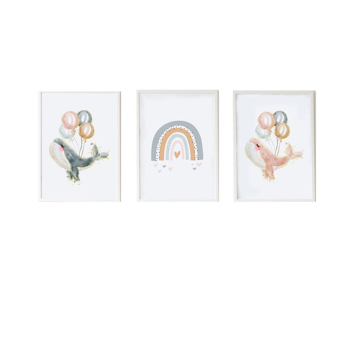 Set de 3 tablouri Crochetts Multicolor Lemn MDF 33 x 43 x 2 cm Curcubeu Balenă (3 Piese)