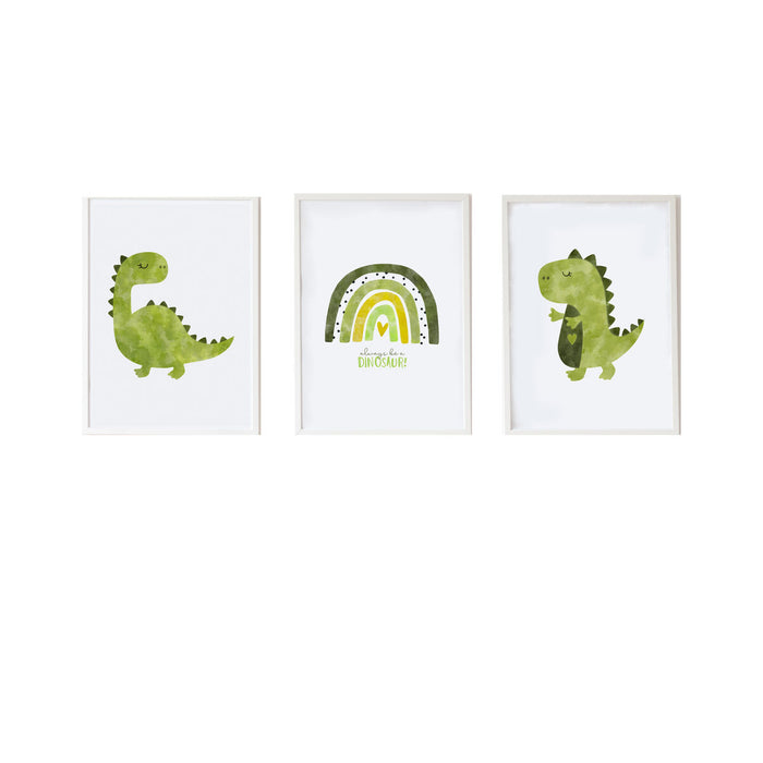 Set de 3 tablouri Crochetts Multicolor Lemn MDF 33 x 43 x 2 cm Curcubeu Dinozaur (3 Piese)
