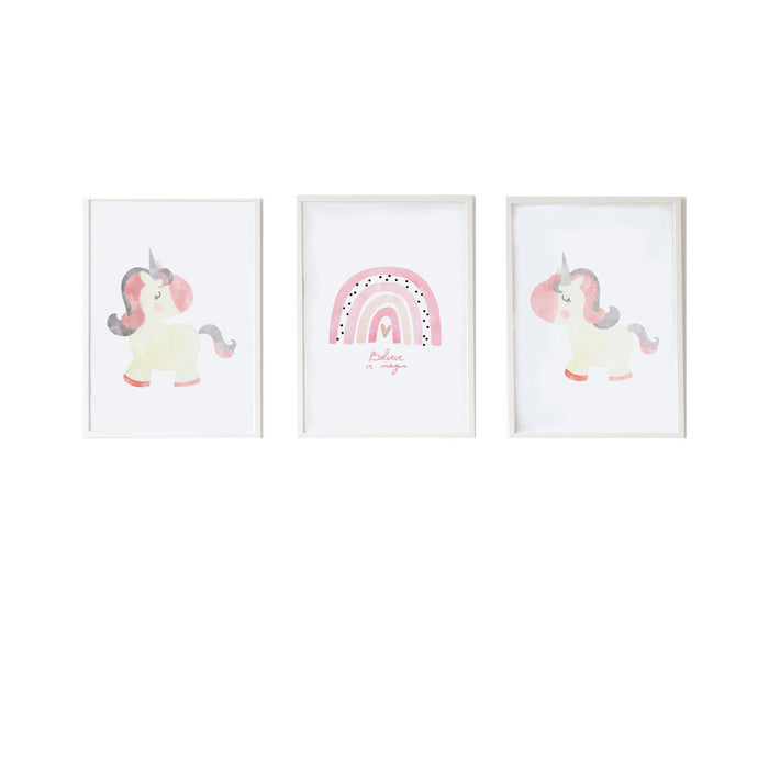 Set de 3 tablouri Crochetts Multicolor Lemn MDF 33 x 43 x 2 cm Curcubeu Unicorn (3 Piese)
