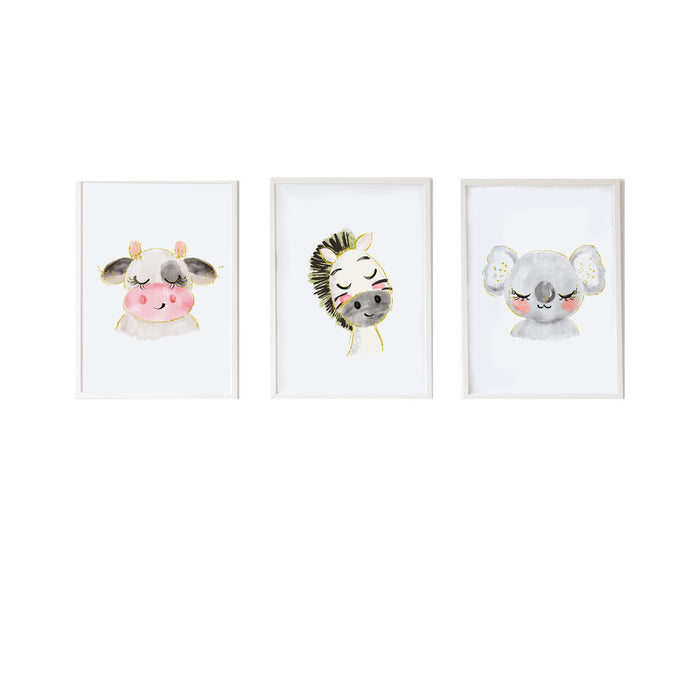 Set de 3 tablouri Crochetts Multicolor Lemn MDF 33 x 43 x 2 cm Zebră Vacă Koala (3 Piese)