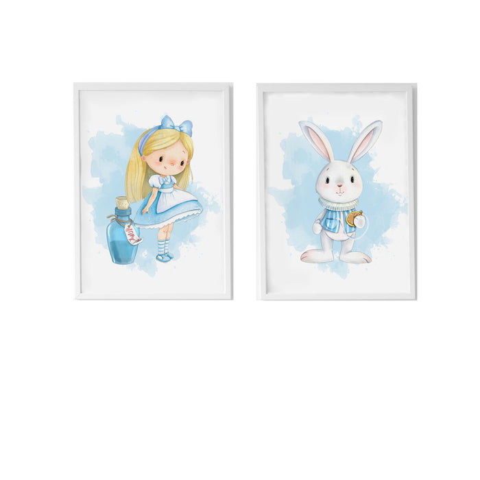 Set de 2 tablouri Crochetts Alice Multicolor Lemn MDF 33 x 43 x 2 cm Iepure (2 Piese)