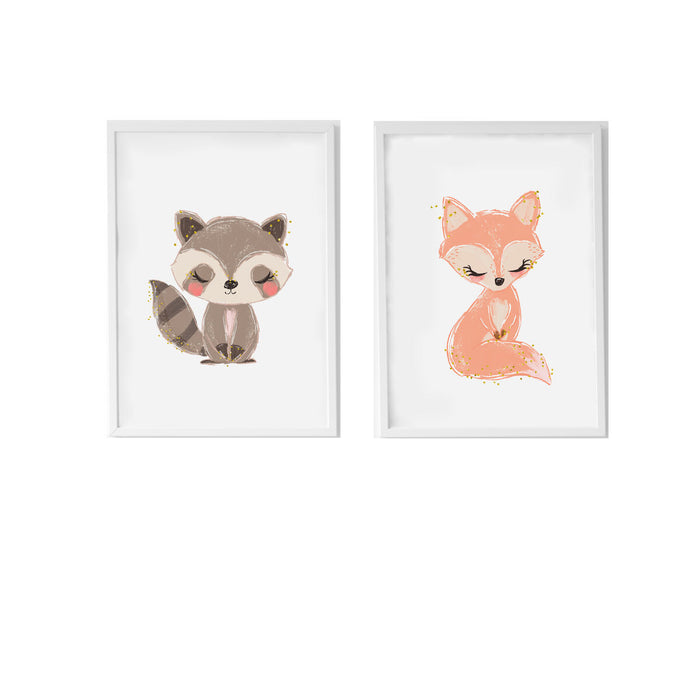 Set de 2 tablouri Crochetts Multicolor Lemn MDF 33 x 43 x 2 cm Veveriţă Vulpea (2 Piese)