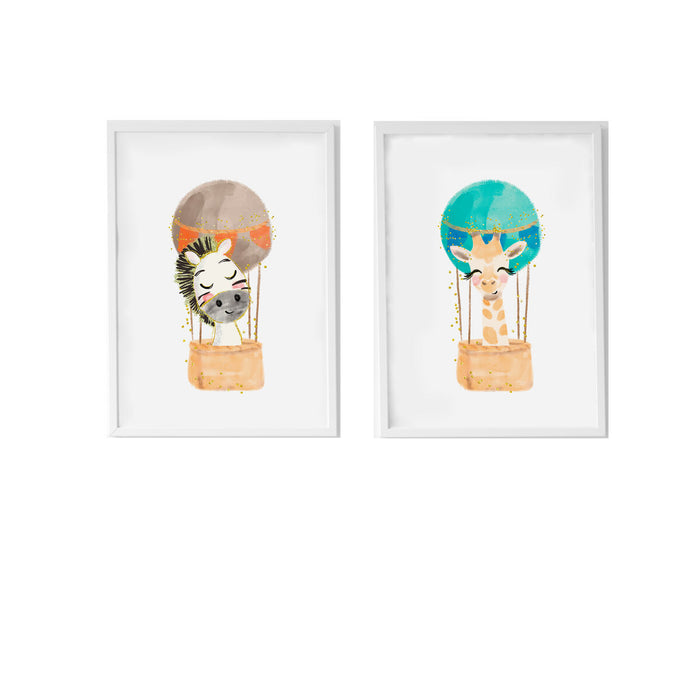 Set de 2 tablouri Crochetts Multicolor Lemn MDF 33 x 43 x 2 cm Girafă Zebră (2 Piese)