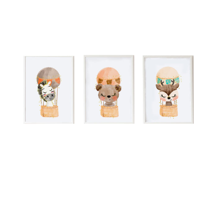 Set de 3 tablouri Crochetts Multicolor Lemn MDF 33 x 43 x 2 cm Urs Zebră Cerb (3 Piese)