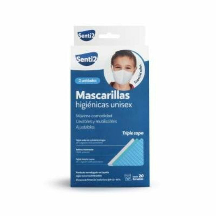 Mască igienică de pânză reutilizabilă Senti2 Alb (2 uds)