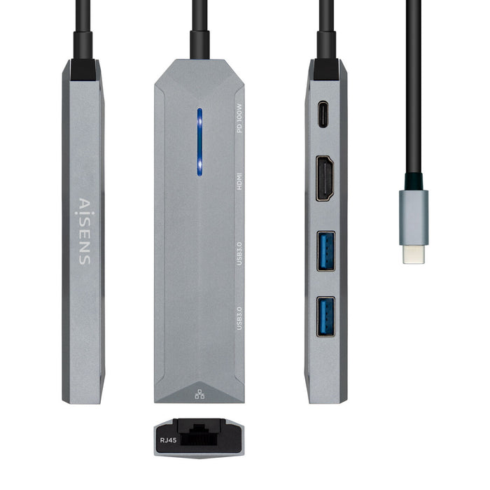 Hub USB Aisens ASUC-5P003-GR Negru Gri 100 W