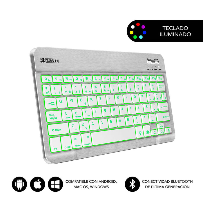 Tastatură Bluetooth cu Suport pentru Tabletă Subblim SUB-KBT-SMBL30 Qwerty Spaniolă Negru/Alb Multicolor Spaniolă