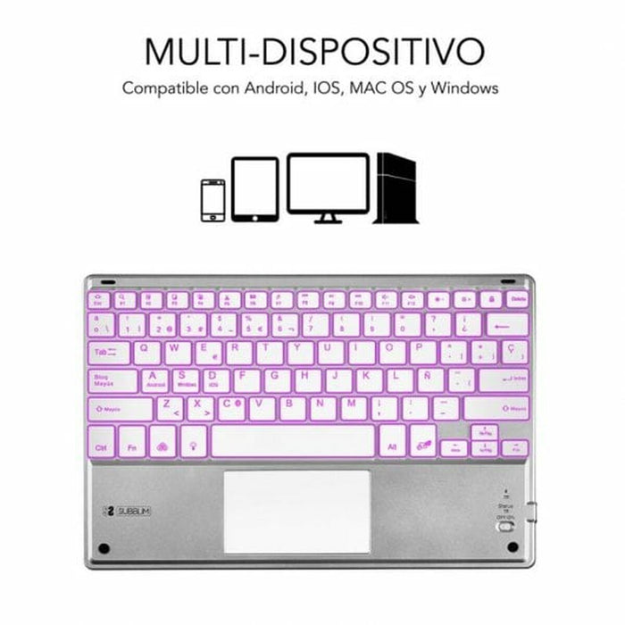 Tastatură Bluetooth cu Suport pentru Tabletă Subblim SUB-KBT-SMBT50 Argintiu Qwerty Spaniolă QWERTY