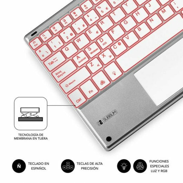 Tastatură Bluetooth cu Suport pentru Tabletă Subblim SUB-KBT-SMBT50 Argintiu Qwerty Spaniolă QWERTY