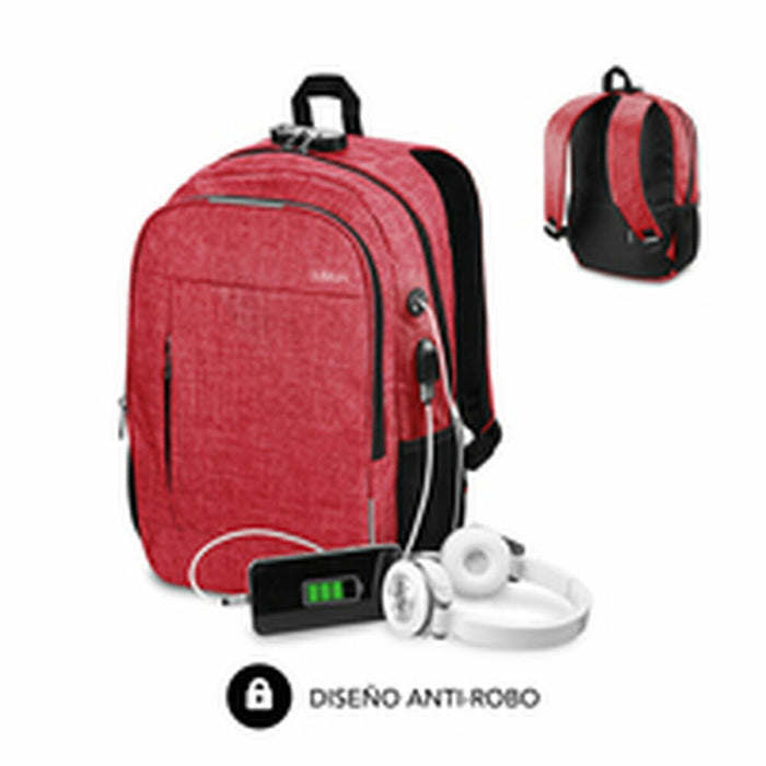 Rucsac pentru Laptop și Tabletă cu Ieșire USB Subblim Urban Lock Backpack 16" Red