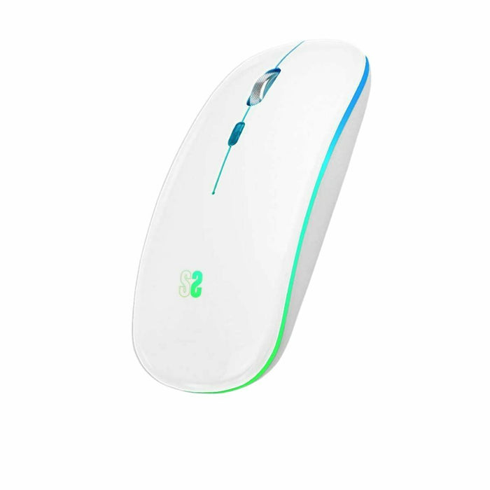 Mouse Bluetooth Fără Fir Subblim Ratón Inalámbrico Bluetooth + RF RGB LED Dual Flat Mouse White