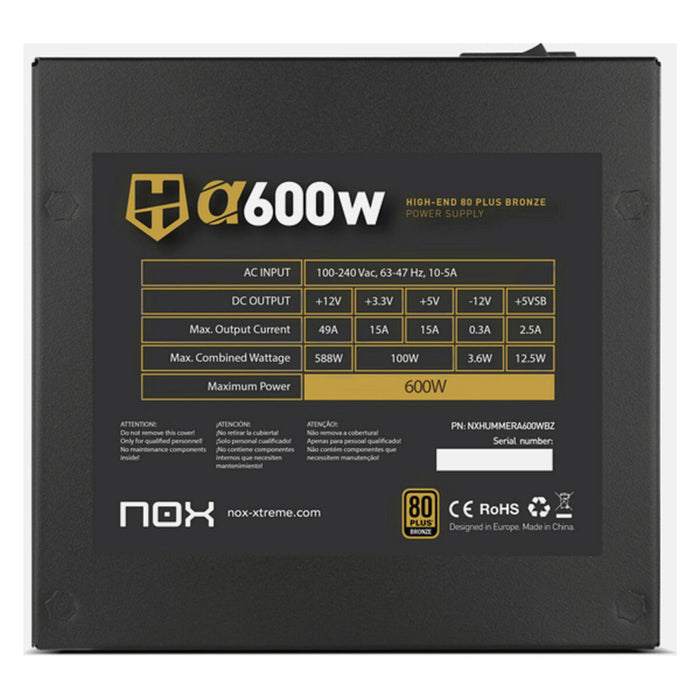 Sursă de Alimentare Nox NXHUMMERA600WBZ ATX 600 W 80 Plus Bronze 600 W