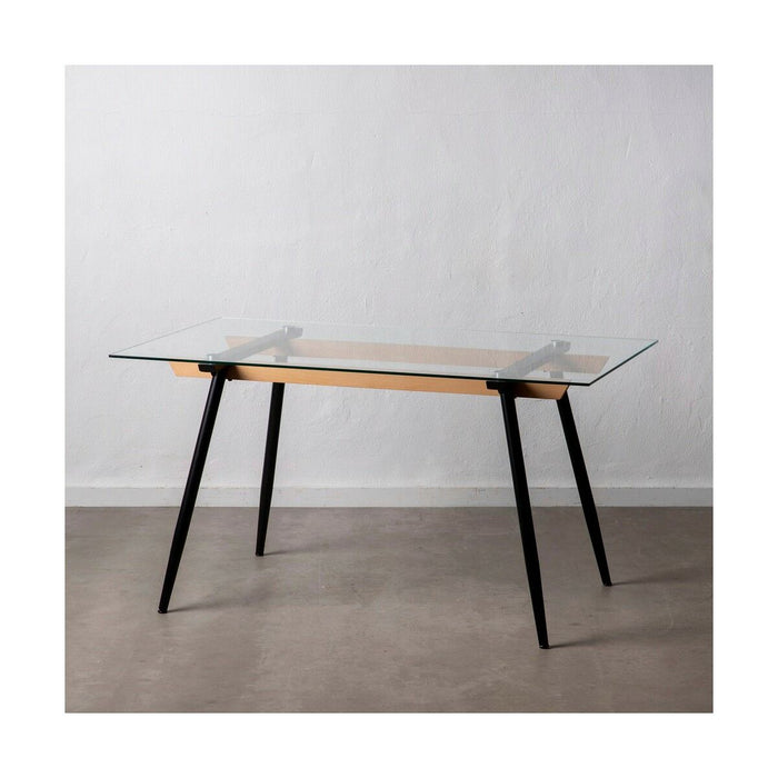 Masă de Sufragerie 140 x 80 x 75 cm Geam Negru Metal