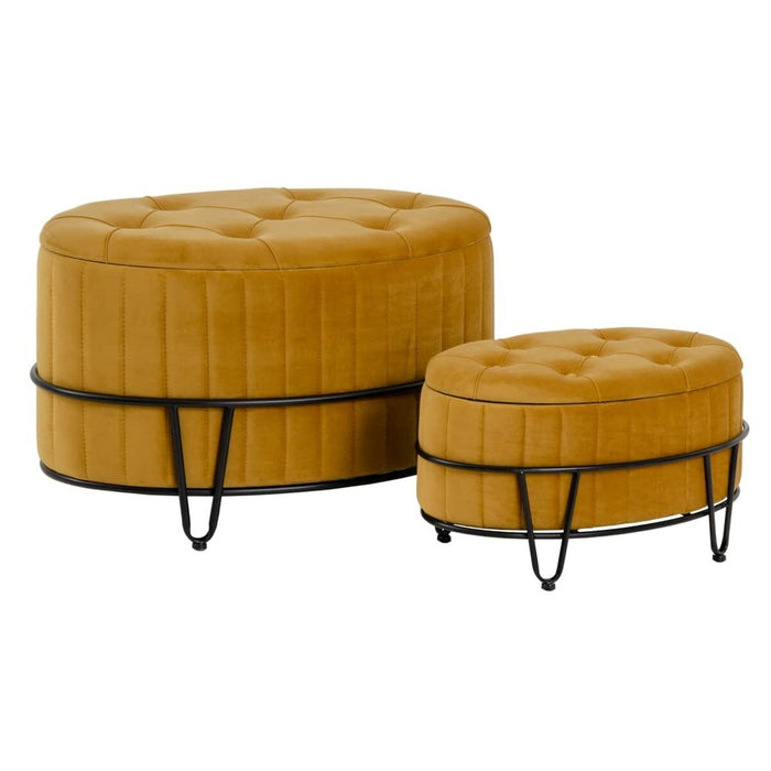 Puff 80 x 80 x 46 cm Țesut Sintetic Metal Ocru