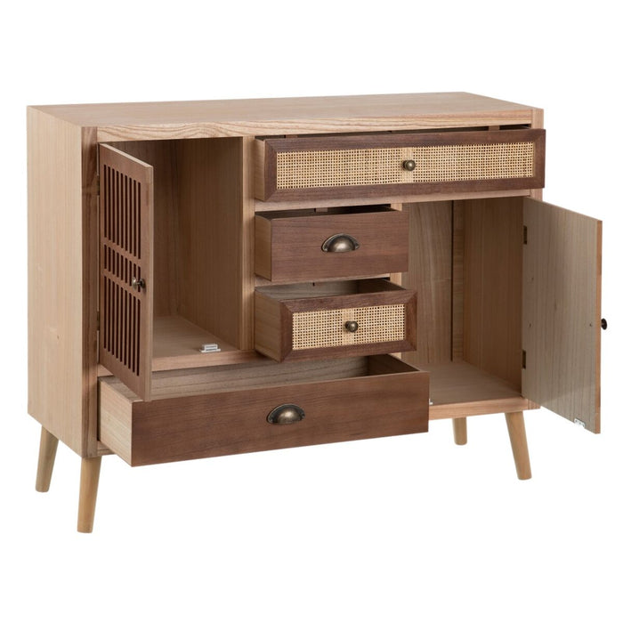Servantă SASHA 100 x 33 x 80 cm Natural Lemn Crem Ratan