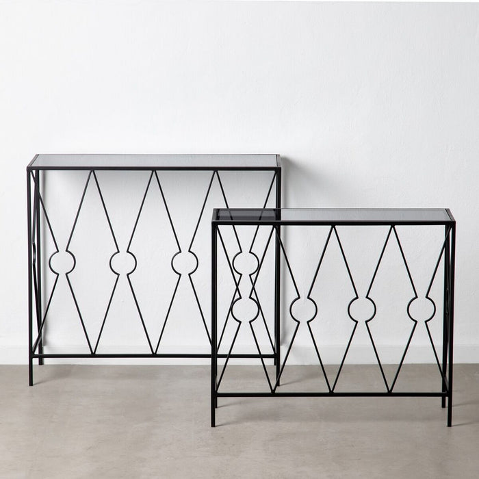 Mobilier pentru Hol 90 x 35 x 80 cm Geam Negru Metal (2 Unități)