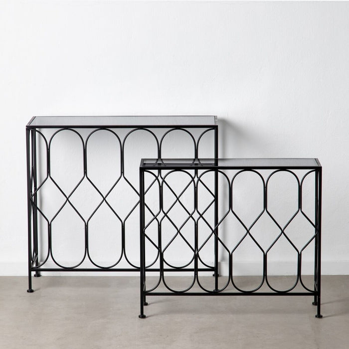 Mobilier pentru Hol 90 x 35 x 80 cm Geam Negru Metal (2 Unități)