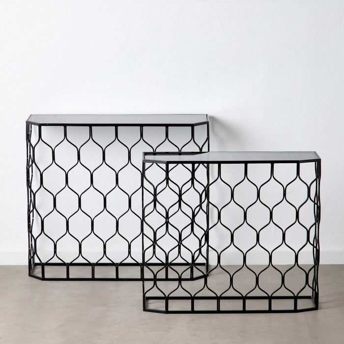 Mobilier pentru Hol Geam Negru Metal (2 Unități)