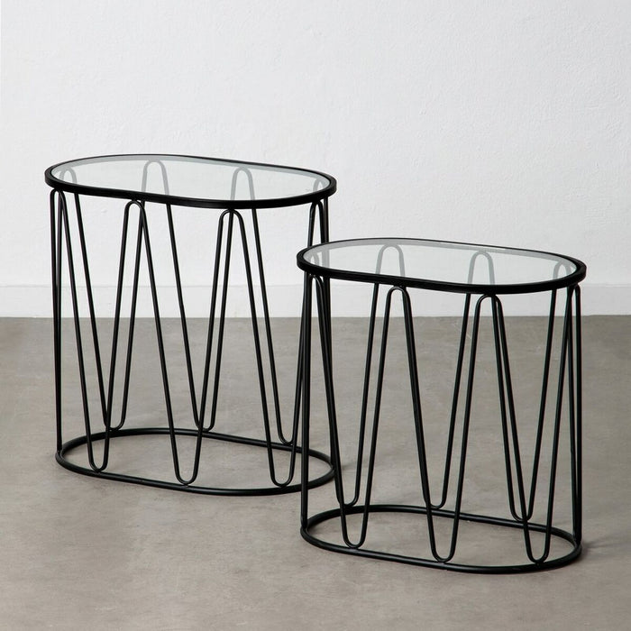 Masa laterală 56 x 35,5 x 56 cm Geam Negru Metal (2 Unități)