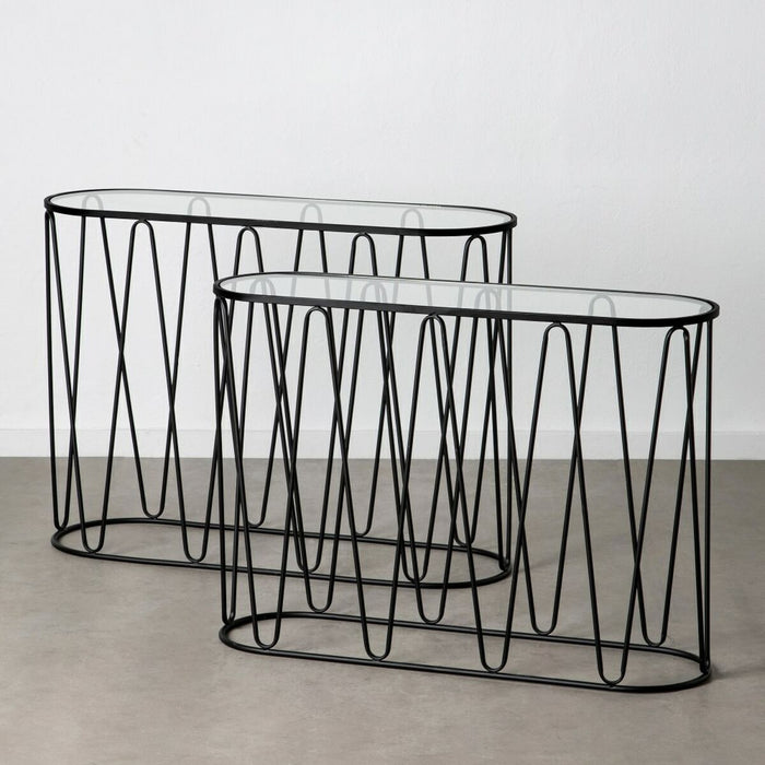 Mobilier pentru Hol 107 x 35,5 x 79 cm Geam Negru Metal (2 Unități)