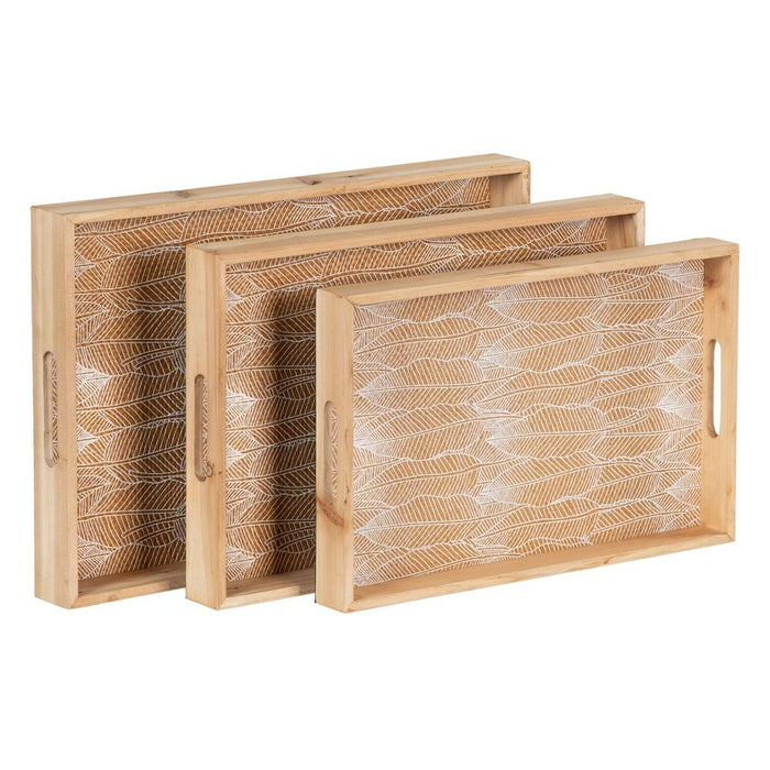 Tavă pentru gustari 45 x 31 x 5 cm Frunze Natural Lemn Ratan 3 Piese