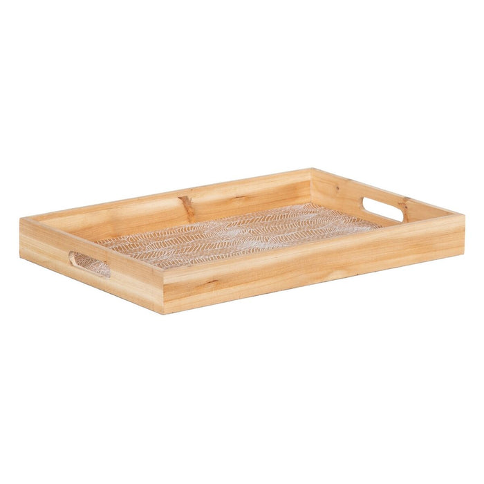Tavă pentru gustari 45 x 31 x 5 cm Frunze Natural Lemn Ratan 3 Piese