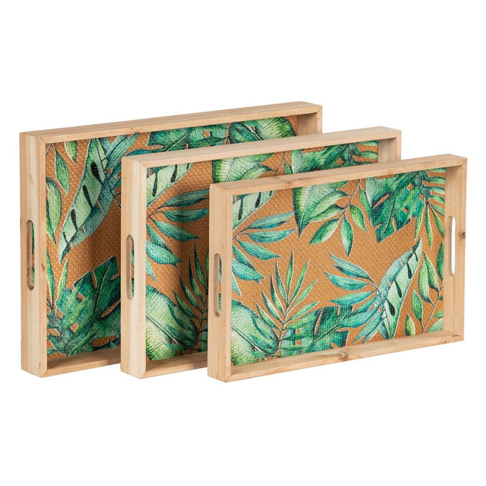 Tavă pentru gustari 45 x 31 x 5 cm Frunze Natural Lemn Ratan 3 Piese