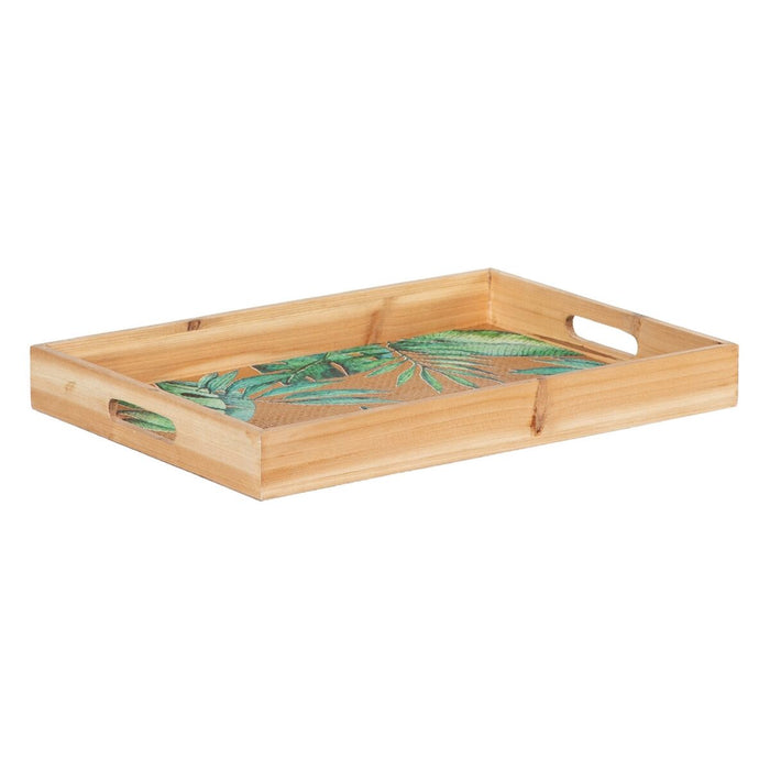 Tavă pentru gustari 45 x 31 x 5 cm Frunze Natural Lemn Ratan 3 Piese