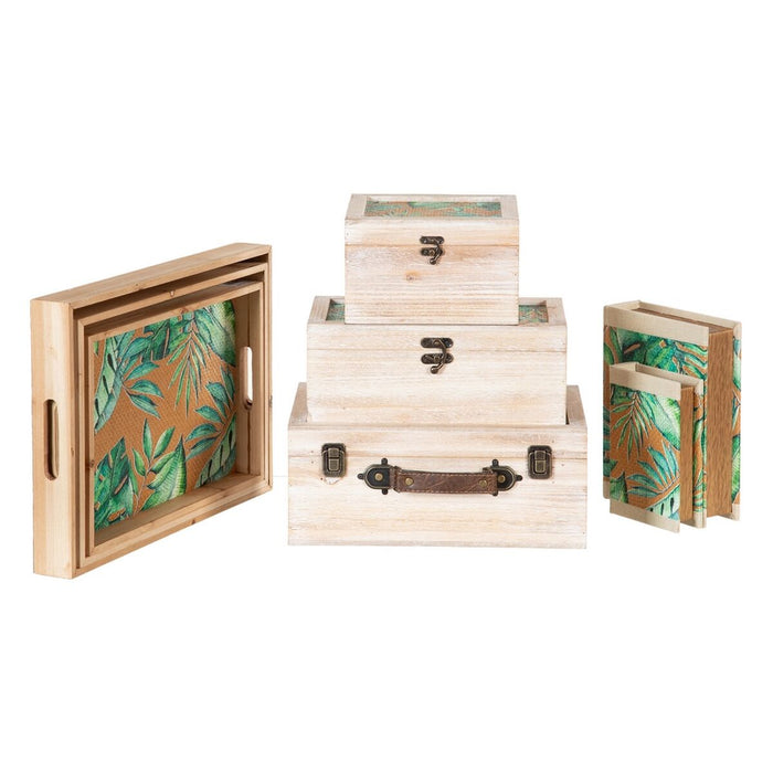 Tavă pentru gustari 45 x 31 x 5 cm Frunze Natural Lemn Ratan 3 Piese