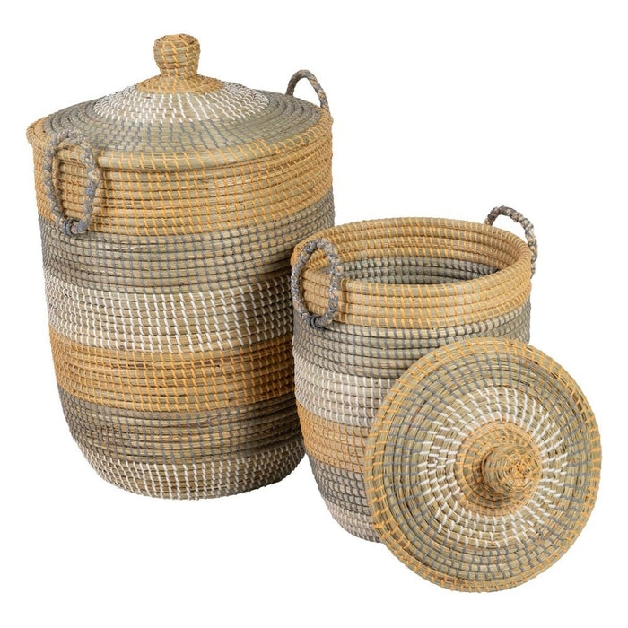 Set de Coșuri Gri Natural Alge marine Fibră naturală 38 x 38 x 58 cm (2 Piese)