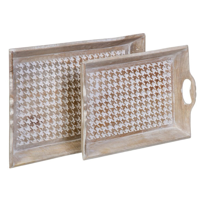 Tavă pentru gustari 52,5 x 35 x 6 cm Alb Lemn de mango (2 Unități)