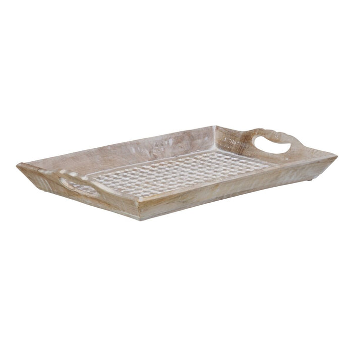 Tavă pentru gustari 52,5 x 35 x 6 cm Alb Lemn de mango (2 Unități)