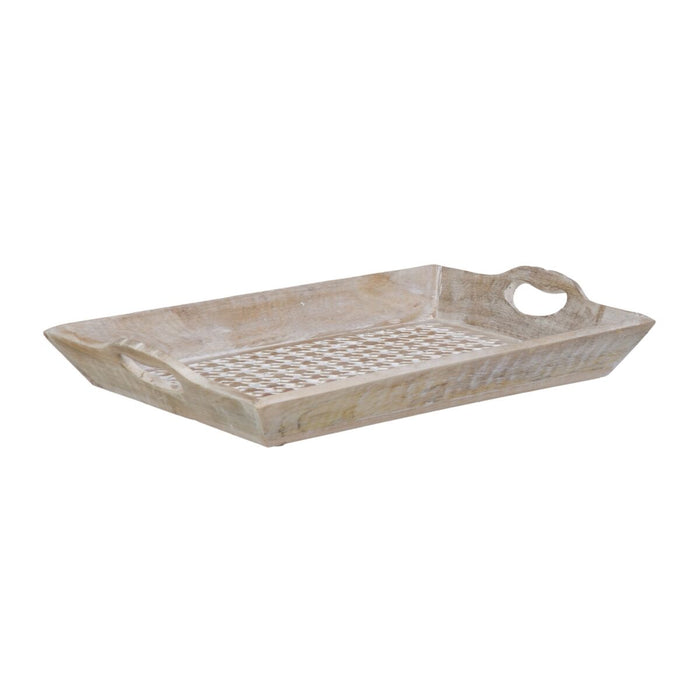 Tavă pentru gustari 52,5 x 35 x 6 cm Alb Lemn de mango (2 Unități)