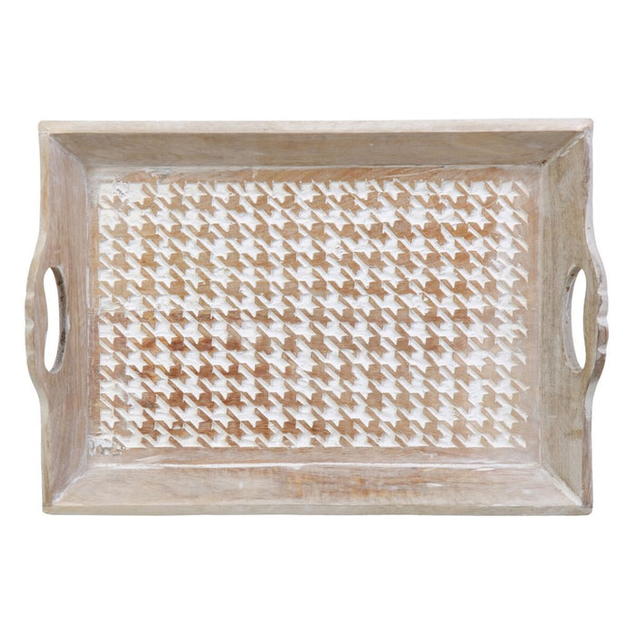 Tavă pentru gustari 52,5 x 35 x 6 cm Alb Lemn de mango (2 Unități)