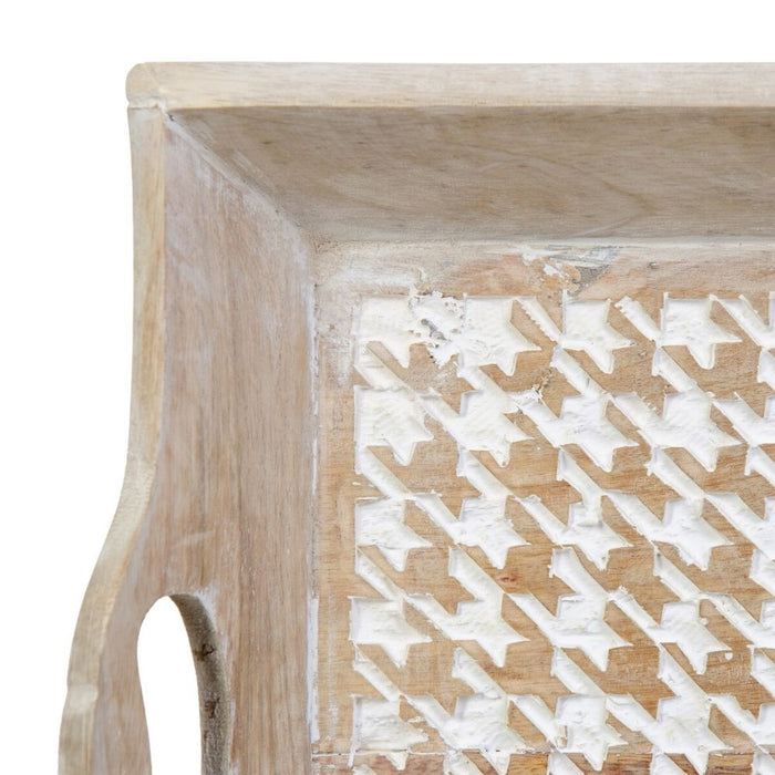 Tavă pentru gustari 52,5 x 35 x 6 cm Alb Lemn de mango (2 Unități)