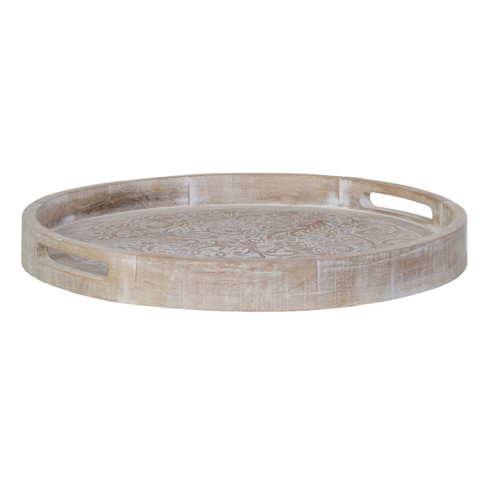 Tavă pentru gustari 48 x 48 x 5 cm Alb Lemn de mango 3 Piese