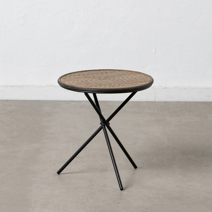 Masa laterală Natural Negru Metal Bambus 38 x 38 x 40 cm