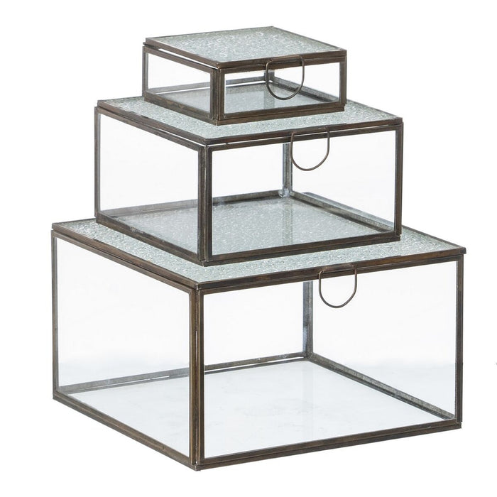 Cutie Multifuncțională 3 Piese Geam Auriu* Metal 20 x 20 x 12 cm (3 Unități)