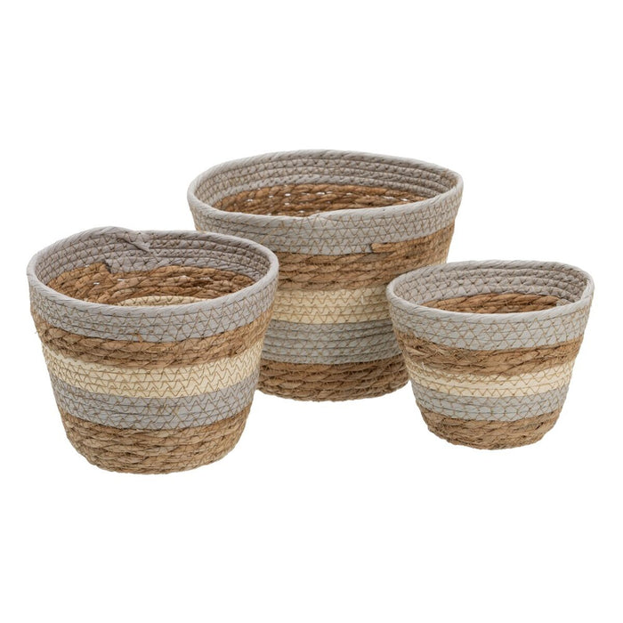 Set de Coșuri Natural Gri 17 x 17 x 20 cm Fibră naturală (3 Piese)