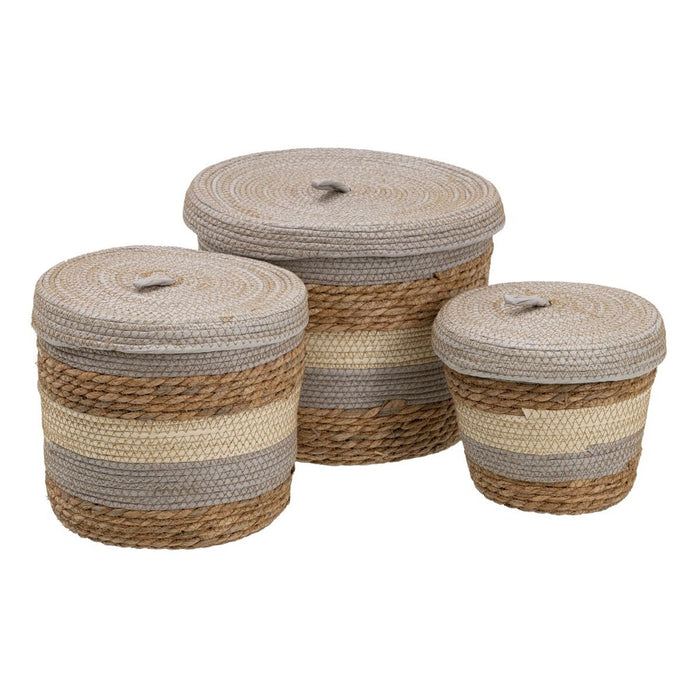 Coș Multifuncțional 28 x 28 x 36 cm Natural Gri Fibră naturală (3 Piese)