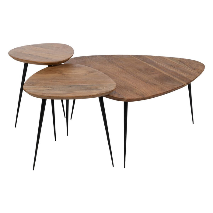 Set de 3 mese Negru Natural Fier Lemn de salcâm 86 x 81 x 43 cm (3 Unități)